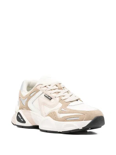 Replay Lace-up Panelled Sneakers In Neutral