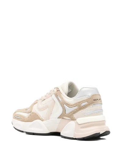 Replay Lace-up Panelled Sneakers In Neutral
