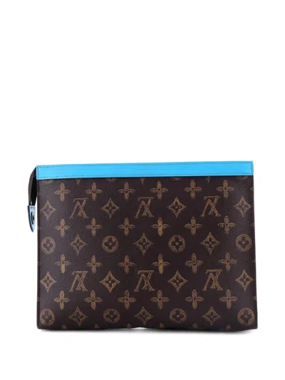 Pre-owned Louis Vuitton Pochette Voyage No.7 Trunk L'oeil Vintage Monogram Canvas Mm Clutch Bag In Blue
