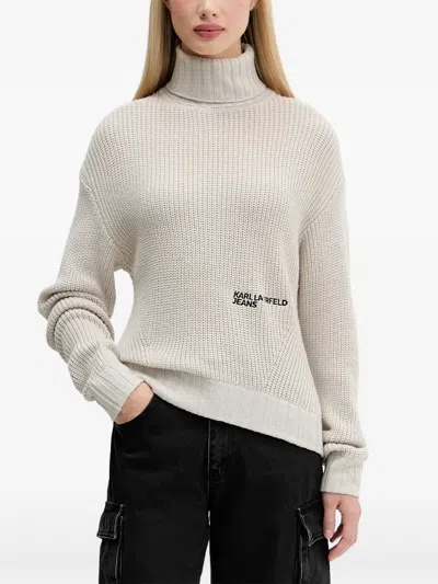 Karl Lagerfeld Jeans Turtleneck Logo Sweater In Neutral