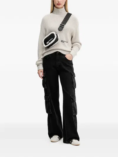 Karl Lagerfeld Jeans Turtleneck Logo Sweater In Neutral