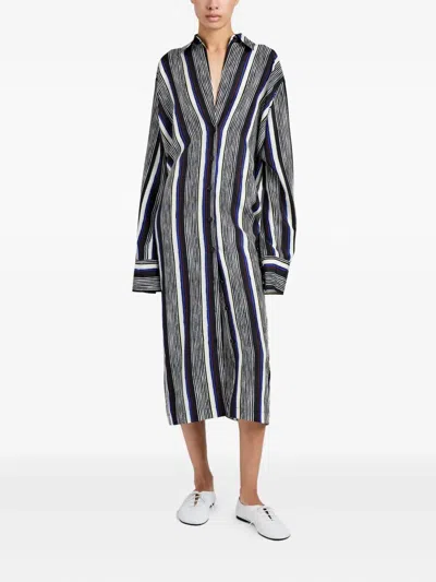 Proenza Schouler Amira Striped Midi Dress In Black
