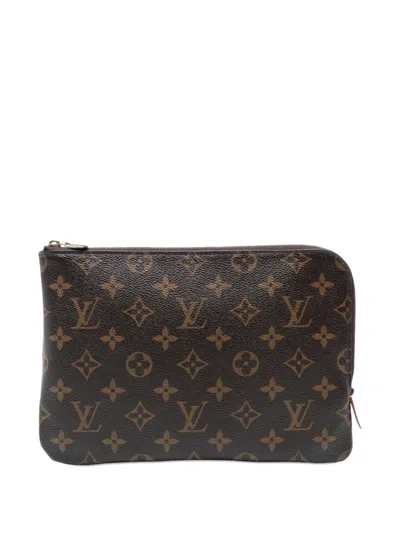 Pre-owned Louis Vuitton 2019 Monogram Etui Voyageur Pm Clutch Bag In Brown