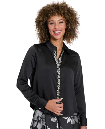 Muse Women's Long-sleeve Satin Top In Black