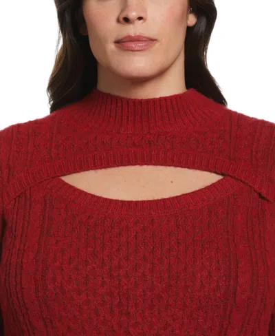 Ella Rafaella Plus Size Cut-out Cable Knit Long Sleeve Sweater In Red