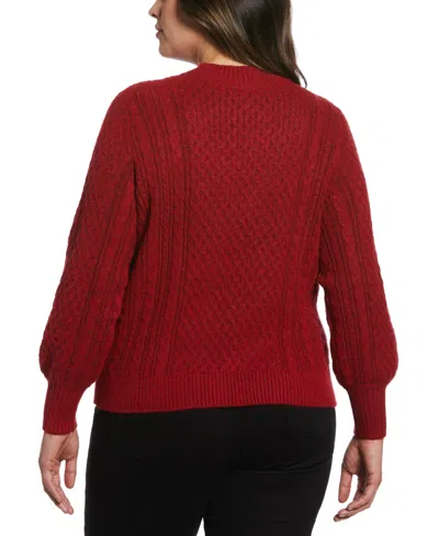 Ella Rafaella Plus Size Cut-out Cable Knit Long Sleeve Sweater In Red