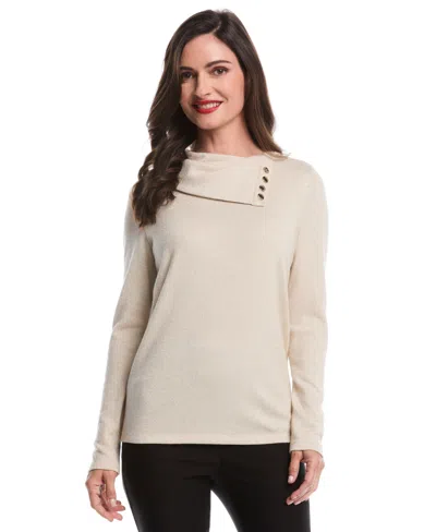 Rafaella Petite Split Collar Long Sleeve Top In Neutral