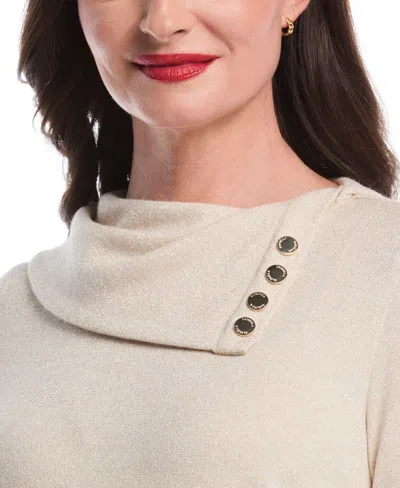Rafaella Petite Split Collar Long Sleeve Top In Neutral