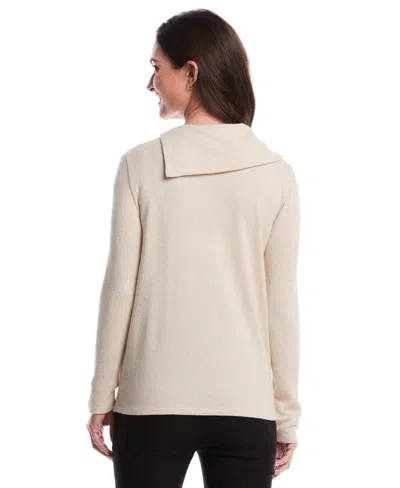 Rafaella Petite Split Collar Long Sleeve Top In Neutral