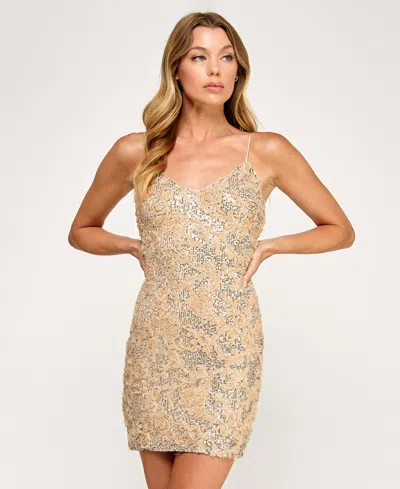 Seni & Cade Women's Sequin Soutache Strappy V-neck Dress In Gold
