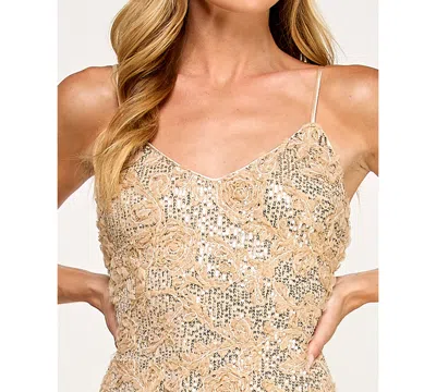 Seni & Cade Women's Sequin Soutache Strappy V-neck Dress In Gold