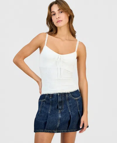 Just Polly Junior's Textured-knit Lace-trim Cami Top In White