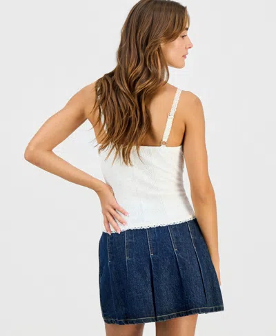 Just Polly Junior's Textured-knit Lace-trim Cami Top In White