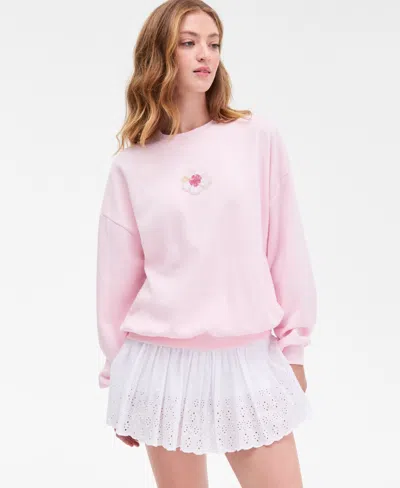 Just Polly Juniors' Long-sleeve Beaded Crewneck Sweatshirt In Red