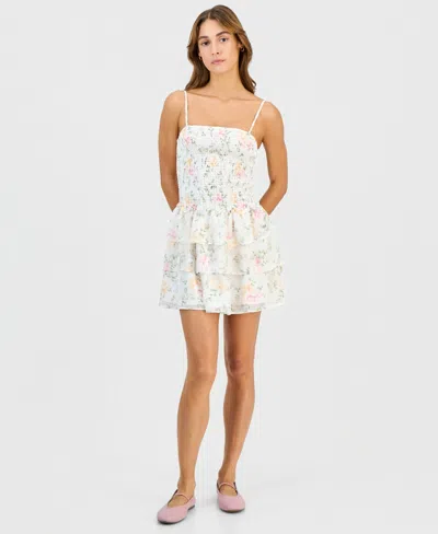 Just Polly Juniors' Tiered-skirt Sleeveless Mini Dress In Multi