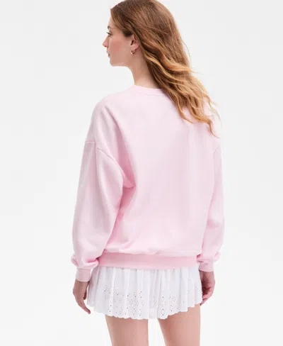 Just Polly Juniors' Long-sleeve Beaded Crewneck Sweatshirt In Red