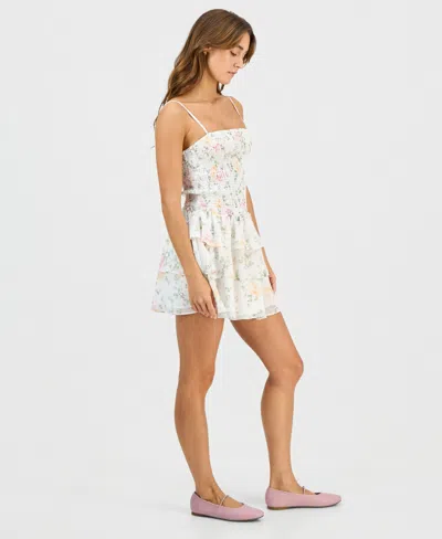 Just Polly Juniors' Tiered-skirt Sleeveless Mini Dress In Multi