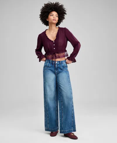 And Now This Women's Textured Sheer Blouse, Macy's Exclusive In Black