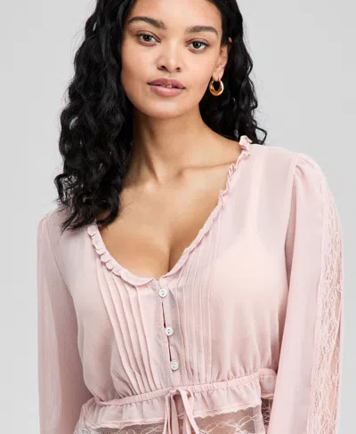 And Now This Women's Textured Sheer Blouse, Macy's Exclusive In Pink