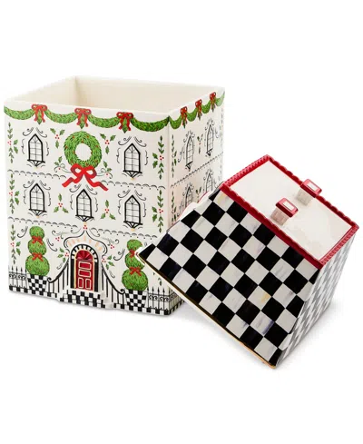 Mackenzie-childs Holly Village Ceramic Cookie Jar In Multi