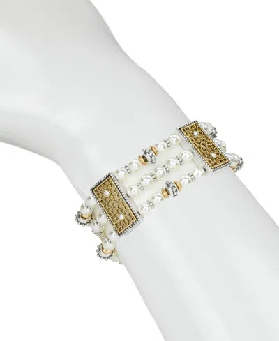 Patricia Nash Cultivated Pearl 3 Strand Stretch Bracelet In Metallic