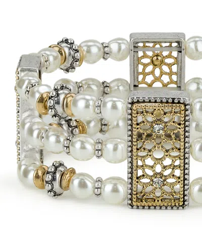 Patricia Nash Cultivated Pearl 3 Strand Stretch Bracelet In Metallic