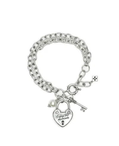 Patricia Nash Lock And Key Double Chain Bracelet In Metallic