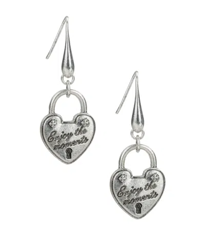Patricia Nash Sliver Plated Heart Lock Drop Earrings In Metallic