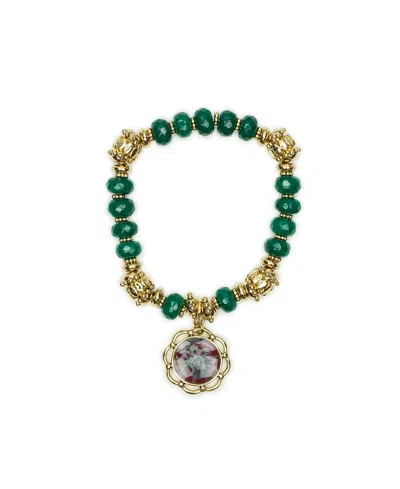 Patricia Nash European Floral Tapestry Stretch Bracelet In Gold