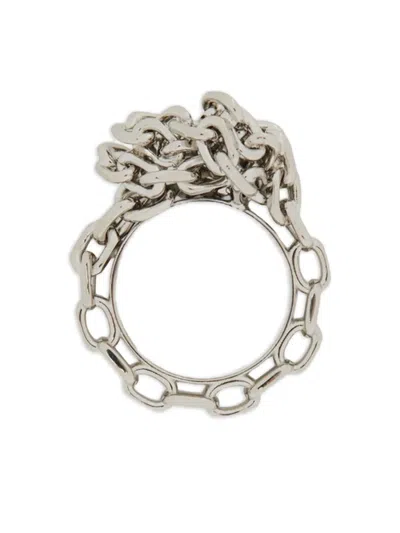 Jil Sander Engraved-logo Knotted-chain-detail Ring In Silver