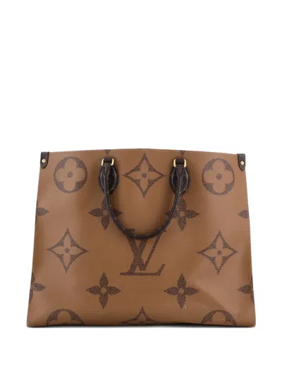 Pre-owned Louis Vuitton Onthego Reverse Monogram Giant Gm Tote Bag In Brown