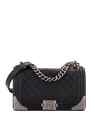 Pre-owned Chanel Paris-dallas Boy Flap Bag Quilted Calfskin With Metal Adornments Old Medium Shoulder Bag In Black
