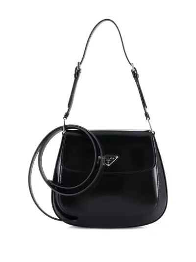 Pre-owned Prada Cleo Flap Shoulder Bag Spazzolato Leather Small Hobo Bag In Black