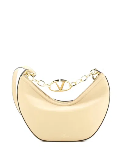Pre-owned Valentino Garavani Vlogo Moon Leather Small Hobo Bag In Neutral