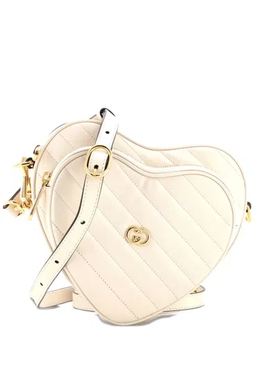 Pre-owned Gucci Interlocking G Heart Diagonal Quilted Leather Mini Shoulder Bag In Neutral