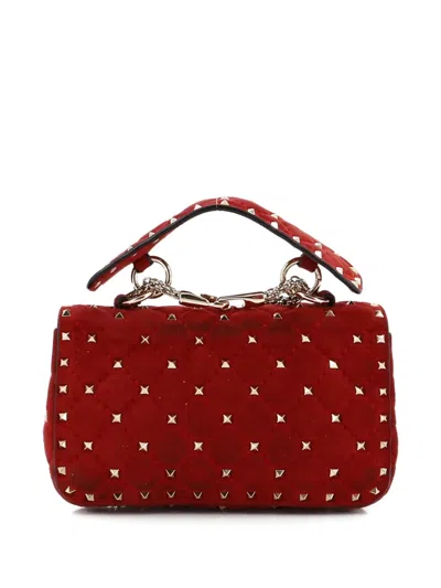 Pre-owned Valentino Garavani Rockstud Spike Flap Bag Quilted Suede Small Shoulder Bag In Red