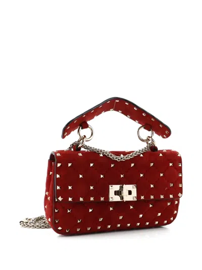 Pre-owned Valentino Garavani Rockstud Spike Flap Bag Quilted Suede Small Shoulder Bag In Red
