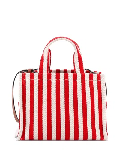 Pre-owned Celine Cabas Thais Triomphe Striped Canvas Small Tote Bag In Red