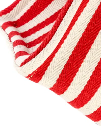 Pre-owned Celine Cabas Thais Triomphe Striped Canvas Small Tote Bag In Red