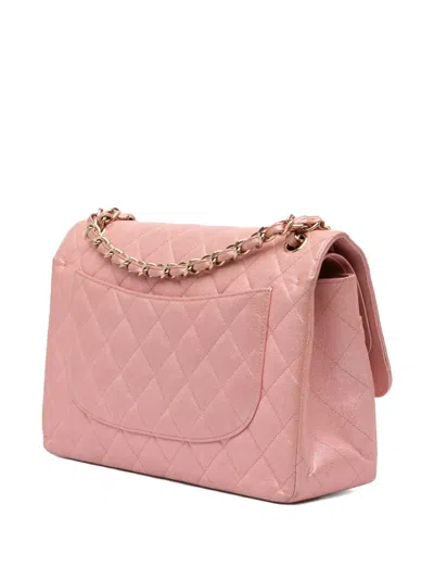 Pre-owned Chanel 2019 Jumbo Classic Iridescent Caviar Double Flap Shoulder Bag In Pink
