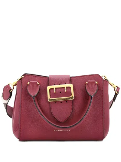 Pre-owned Burberry Buckle Leather Small Tote Bag In Red