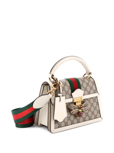 Pre-owned Gucci Queen Margaret Top Handle Bag Gg Coated Canvas With Leather Small Satchel In Brown