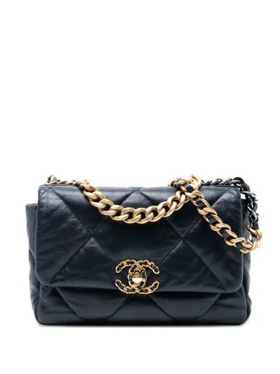 Pre-owned Chanel 2019 Medium Lambskin 19 Flap Satchel In Blue