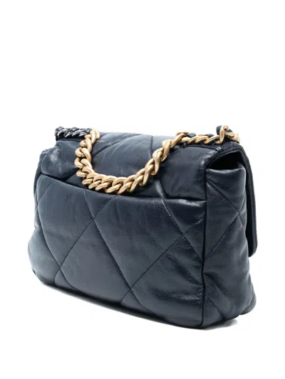 Pre-owned Chanel 2019 Medium Lambskin 19 Flap Satchel In Blue