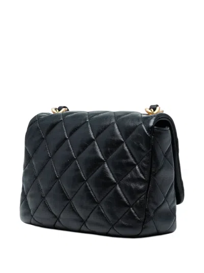 Pre-owned Chanel 2021-2025 Mini Quilted Lambskin Lacquered Chain Flap Crossbody Bag In Black