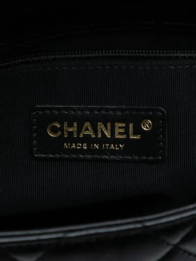 Pre-owned Chanel 2021-2025 Mini Quilted Lambskin Lacquered Chain Flap Crossbody Bag In Black