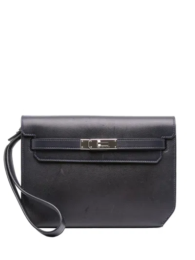 Pre-owned Hermes 2021 Evergrain Kelly Depeches Pouch 25 Clutch Bag In Blue