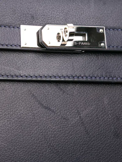 Pre-owned Hermes 2021 Evergrain Kelly Depeches Pouch 25 Clutch Bag In Blue