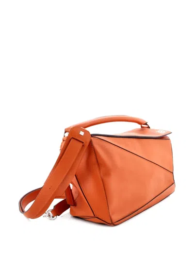 Pre-owned Loewe Puzzle Bag Leather Medium Shoulder Bag In Orange