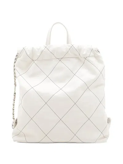 Pre-owned Chanel 2021-2025 Large Shiny Quilted Calfskin 22 Backpack In White